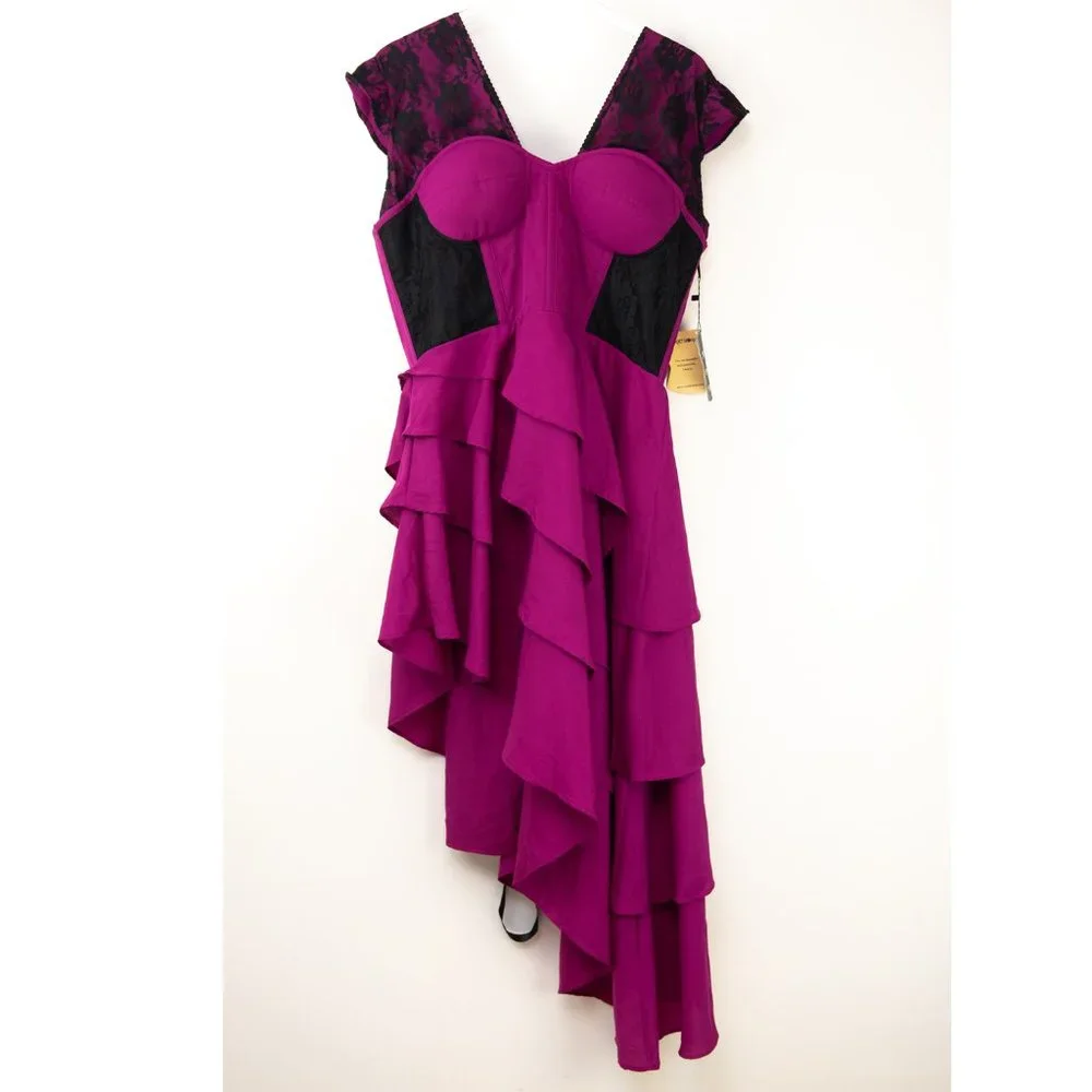 Corset Story Dress Waterfall Mesh & Lace Corseted Evening Magenta 38" XL New - Picture 2 of 11